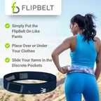FlipBelt Classic Running Belt for Phone and Small Accessories, Exercise Waist Pouch for Women and Men, Midnight Blue, M