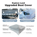 Explore Land 900D Trailerable Waterproof Boat Cover Fits 17'-19'Long Beam Width Up To 102 V-Hull Tri-Hull Runabout Fishing Ski P