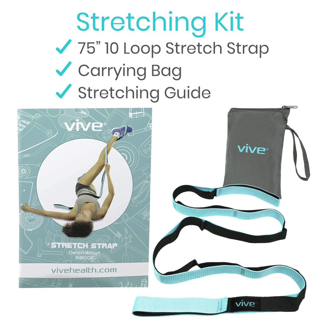 Vive Stretch Strap - Leg Stretch Band To Improve Flexibility - Stretching Out Yoga Strap - Exercise And Physical Therapy Belt Fo