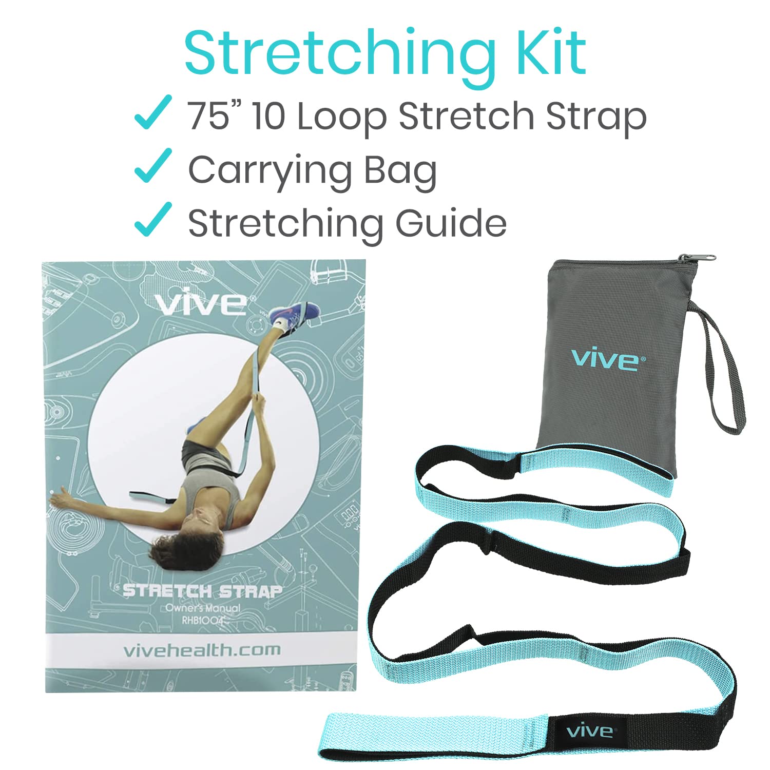Vive Stretch Strap - Leg Stretch Band To Improve Flexibility - Stretching Out Yoga Strap - Exercise And Physical Therapy Belt Fo