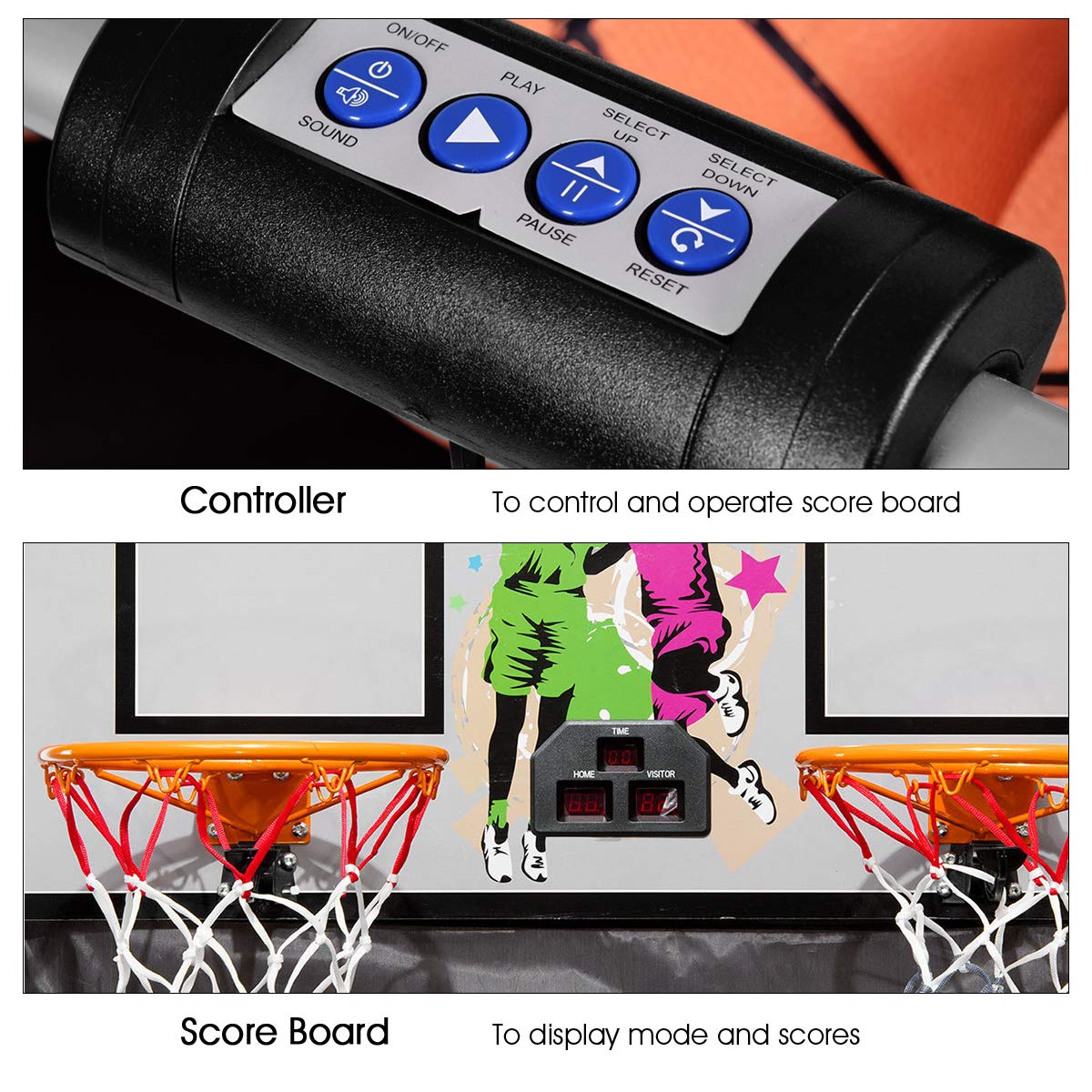 Giantex Foldable Basketball Arcade Game, 8 Game Options, Electronic Double Shot 2 Player W/ 4 Balls And Led Scoring System, Indo