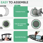 Hyd-Parts 40 Foldable Fitness Trampoline For Adults With 32 Bungee Cords 450Lbs, Portable Exercise Mini Trampoline, Small Reboun