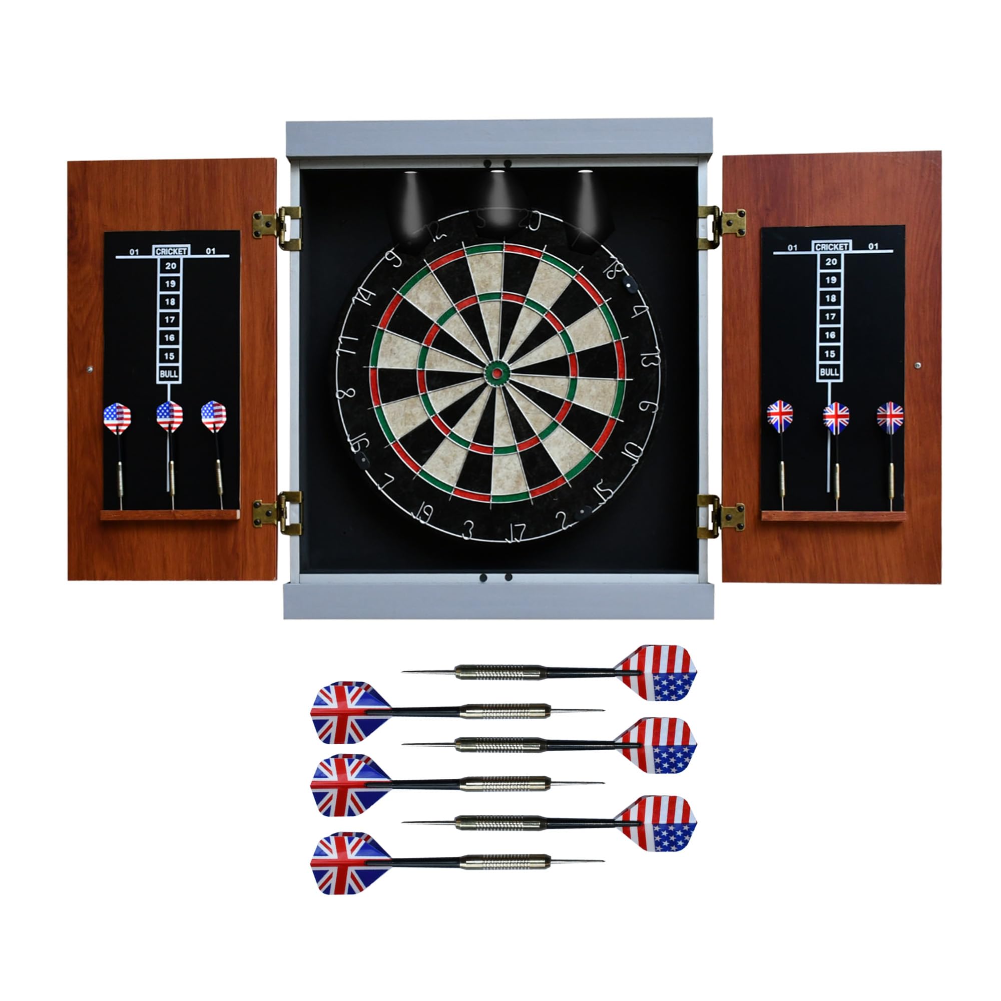 Hathaway Geneva Dartboard And Cabinet Set - Includes 18-In Dartboard, Steel-Tip Darts, Chalk Scoreboards - Perfect For Family Ga
