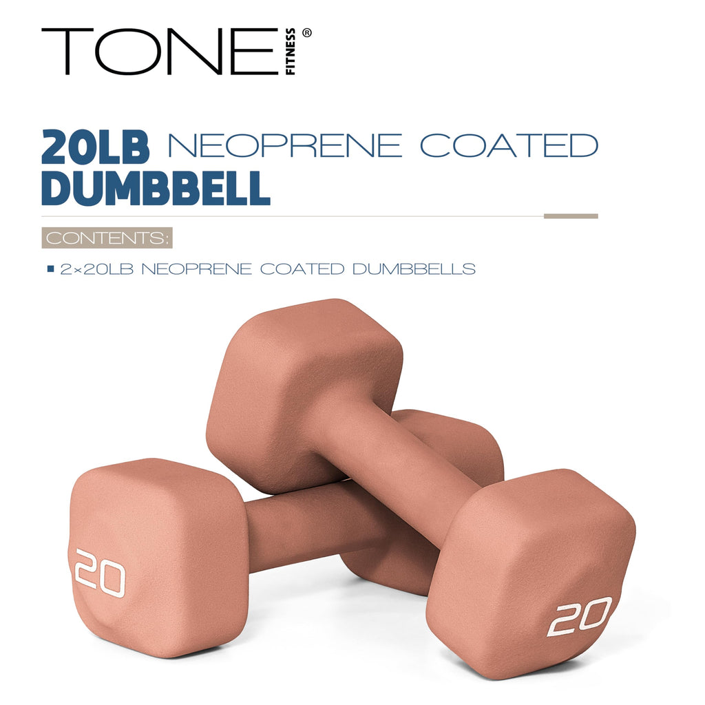 Tone Fitness 20 lb Neoprene Dumbbell Pair for Home Workouts - Non-Slip Design - Orange