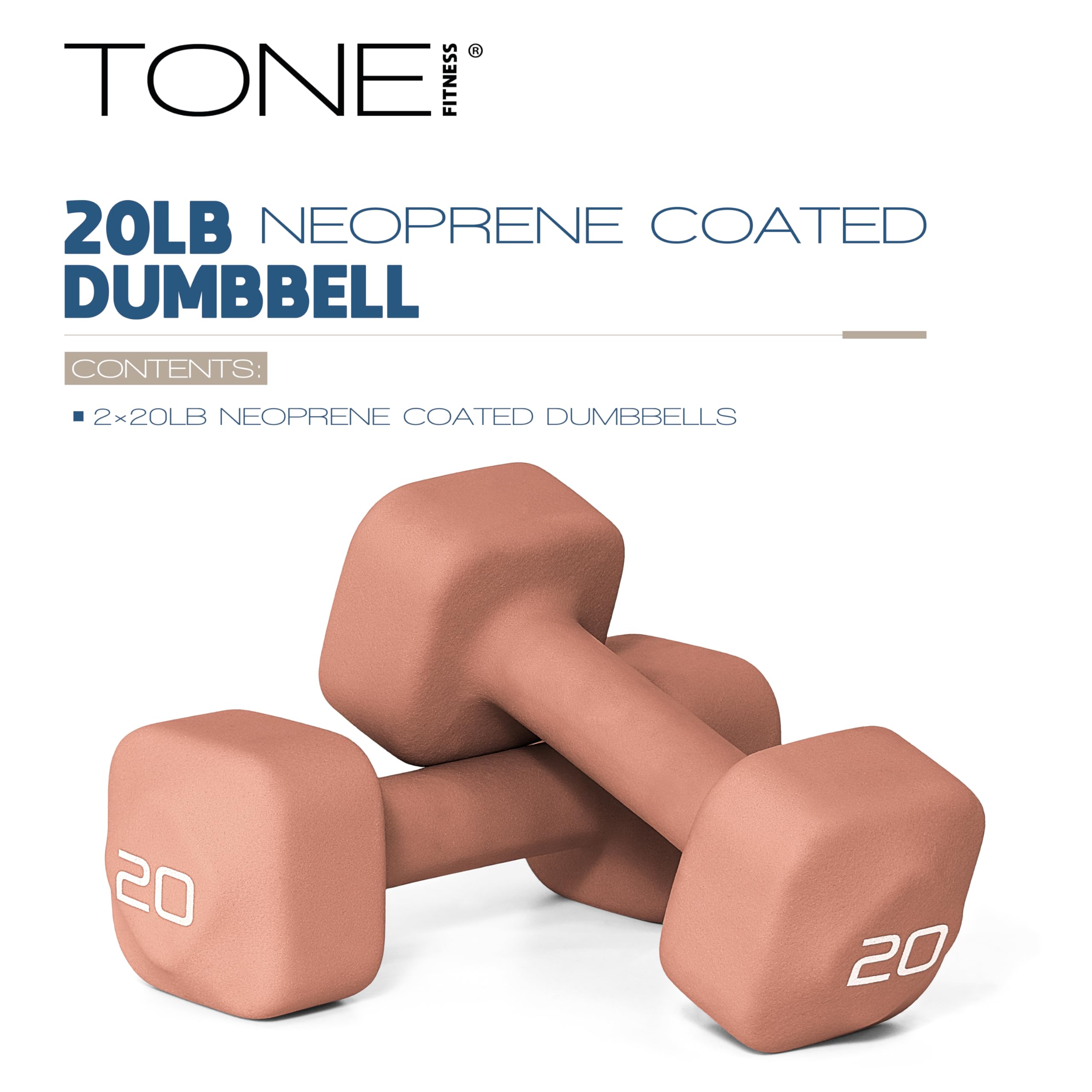 Tone Fitness 20 lb Neoprene Dumbbell Pair for Home Workouts - Non-Slip Design - Orange
