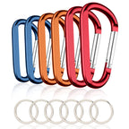 6Pcs Carabiner Caribeaner Clip,3'' Large Aluminum D Ring Shape Carabeaner With 6Pcs Keyring Keychain Hook (2 Orange+2 Navy+2 Red
