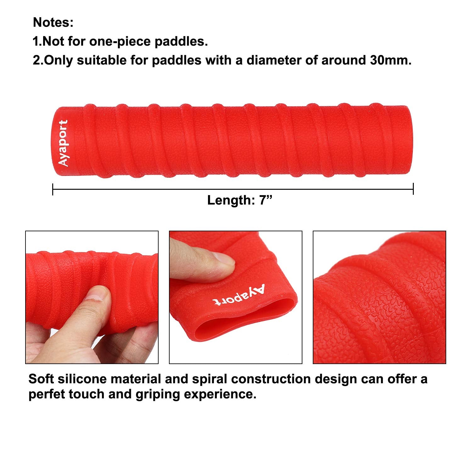 Ayaport Kayak Paddle Grips Non-Slip Silicone Wraps Blister Prevention Kayaking Accessories For Take-Apart Paddles (Red)
