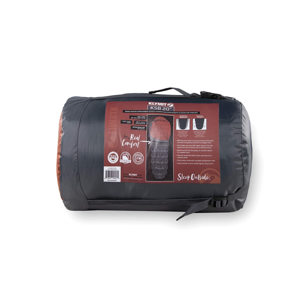 Klymit Ksb Lightweight Mummy Sleeping Bag, 20?F Cold Weather Sleeping Bag For Camping, Hiking, And Backpacking, Gray, Large