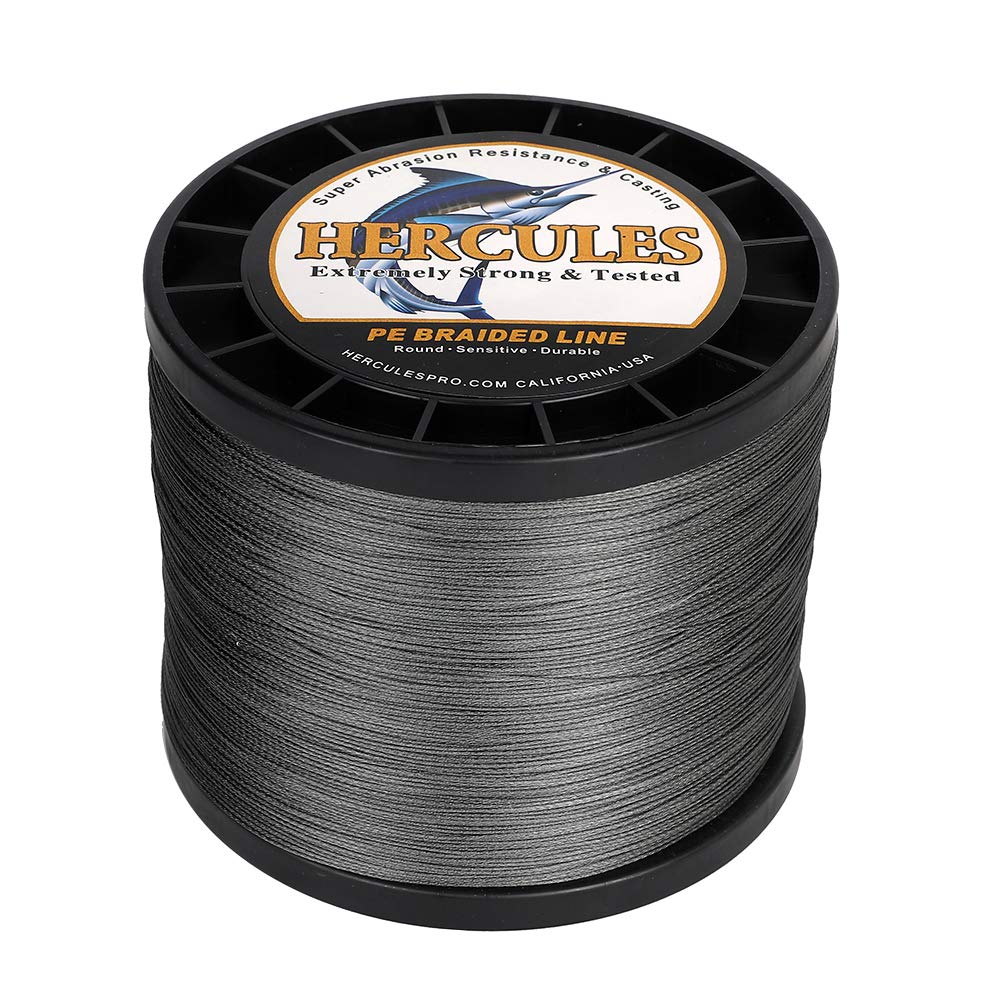 Hercules Braided Fishing Line 2000M 2187Yds 10Lbs-200Lbs Pe Superline 8 Strands (Grey 60Lb/27.2Kg 0.40Mm)