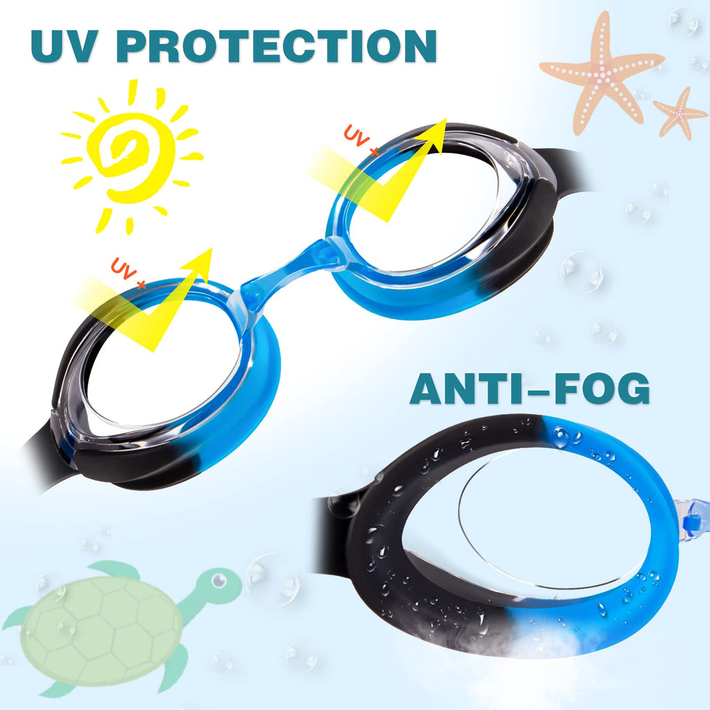 Keary 2 Pack Kids Swim Goggles Swimming Goggles For Toddler Children Girls Boy Youth, Anti-Fog Waterproof Anti-Uv Flat Lens Clea