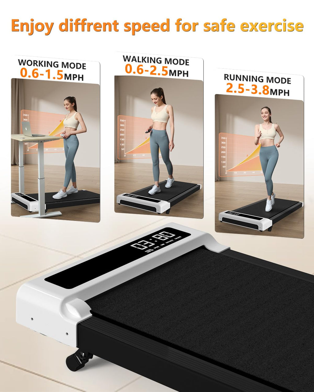 Walking Pad Treadmill Under Desk,Office Home Under Desk,265 Lbs Capacity Compact Mini Treadmill 2.5Hp 2 In 1 Walking Jogging Wit