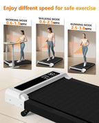Walking Pad Treadmill Under Desk,Office Home Under Desk,265 Lbs Capacity Compact Mini Treadmill 2.5Hp 2 In 1 Walking Jogging Wit