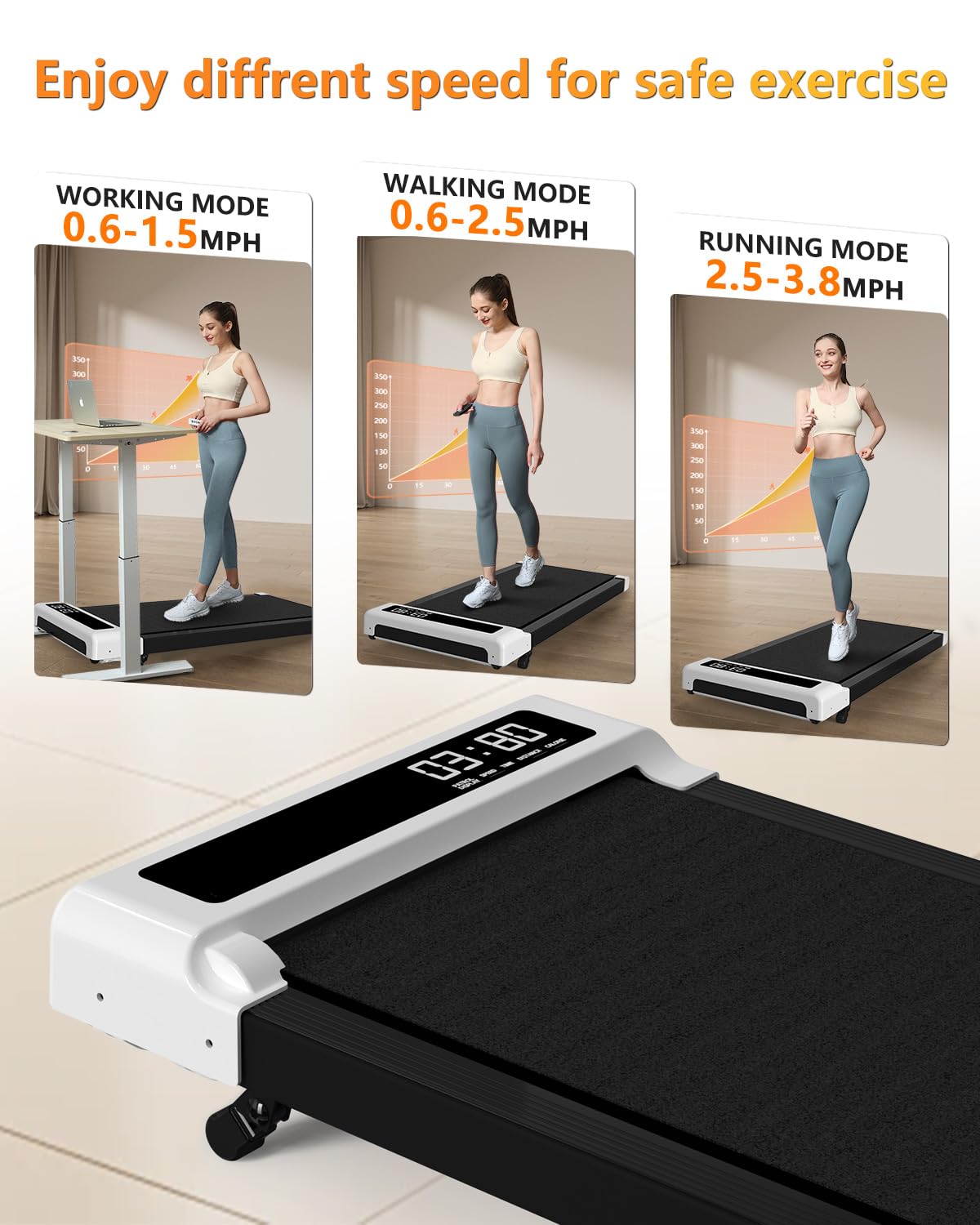 Walking Pad Treadmill Under Desk,Office Home Under Desk,265 Lbs Capacity Compact Mini Treadmill 2.5Hp 2 In 1 Walking Jogging Wit