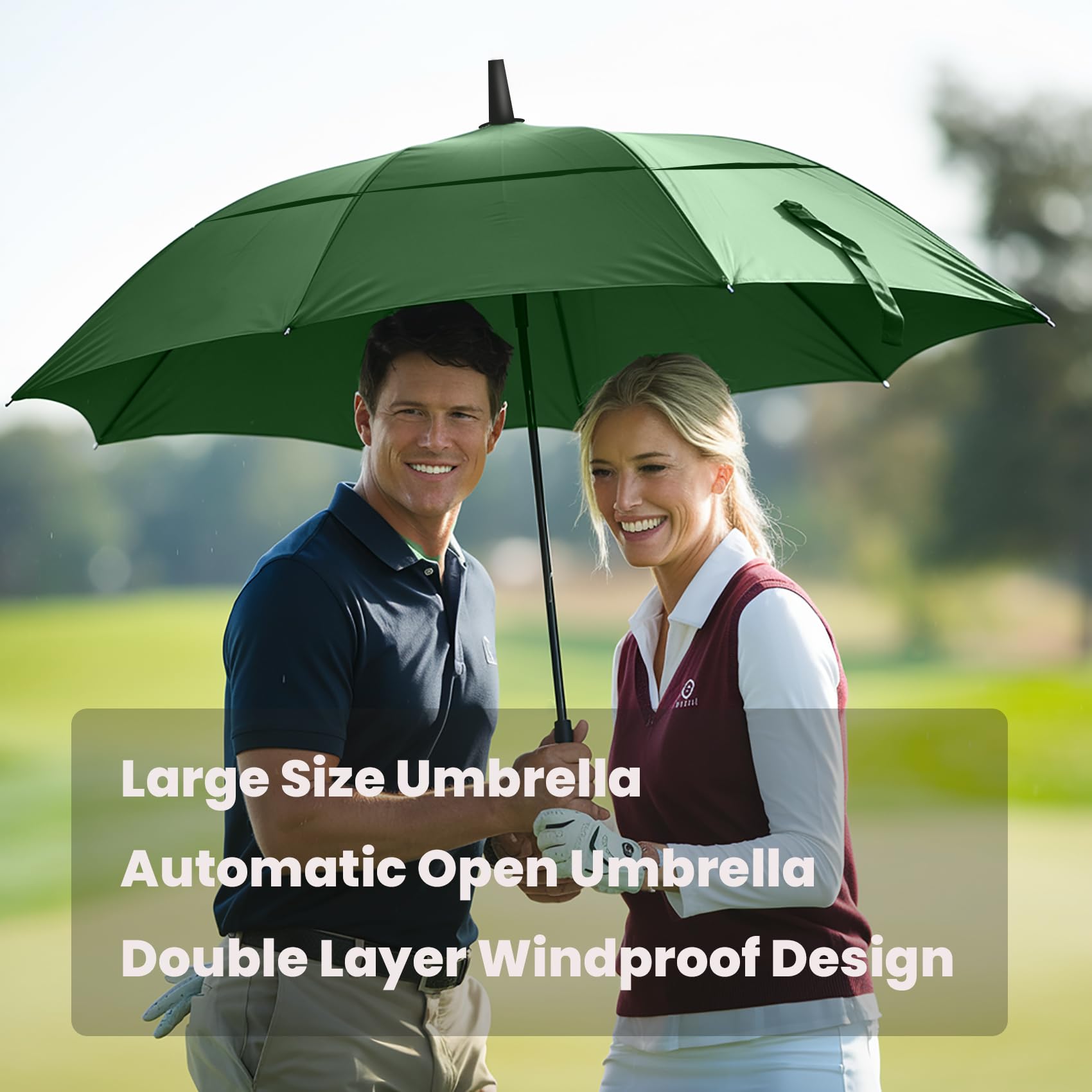 Mrtlloa 72 Inch Automatic Open Green Golf Umbrella, Extra Large Oversize Double Canopy Vented Windproof Waterproof Sports Stick