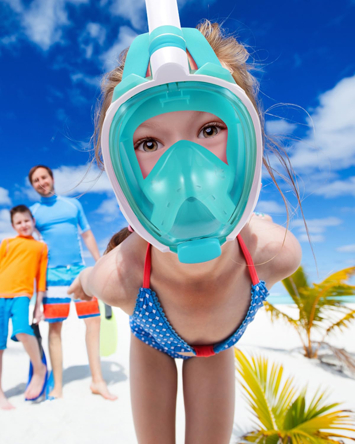 Wstoo Snorkeling Gear For Kids With Latest Dry Top Breathing System,Fold 180 Degree Panoramic View Kids Full Face Snorkel Mask A
