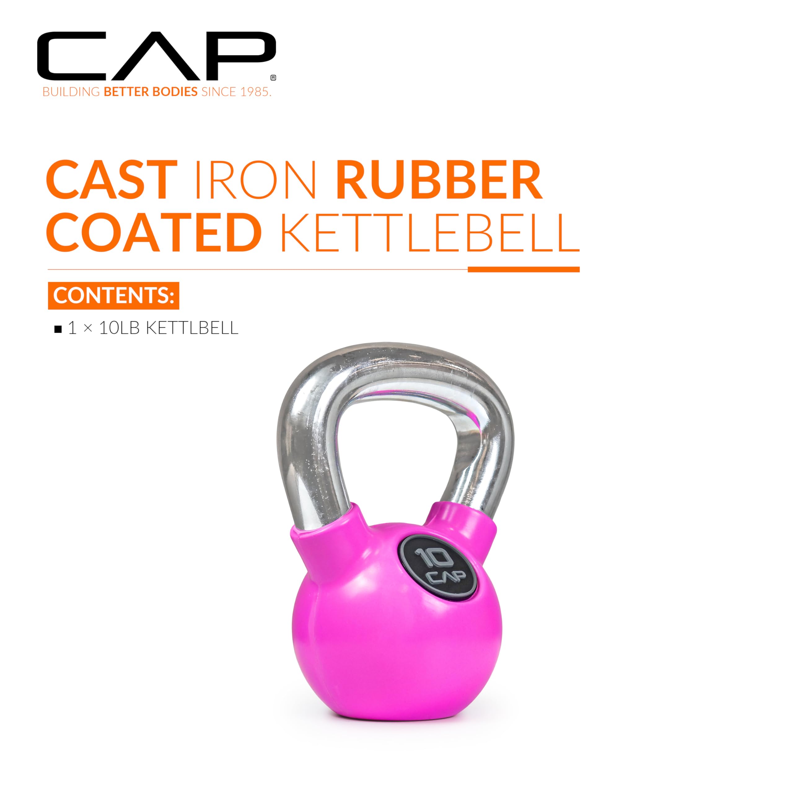 Cap Barbell Colored Rubber Coated Kettlebell With Chrome Handle, 10 Lb