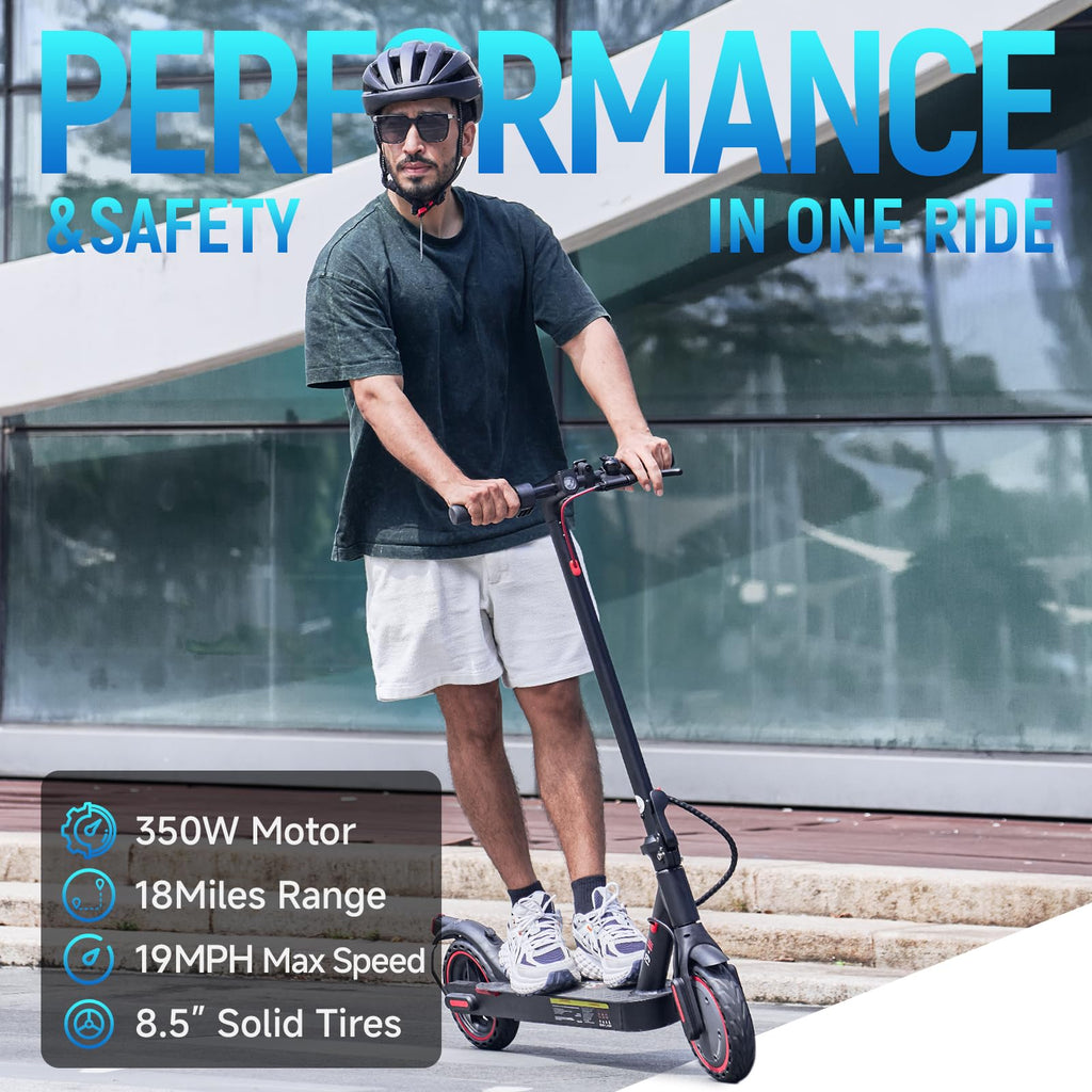 iScooter Electric Scooter for Adults, 17 Miles Range, 19 Mph Top Speed, Foldable Scooter Electric with 8.5 Solid Tire, Smart A