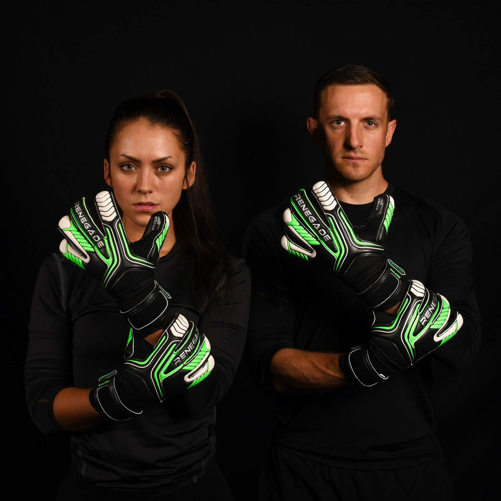 Renegade Gk Vulcan Abyss Goalie Gloves With Pro-Tek Fingersaves | 3.5+3Mm Hyper Grip & 4Mm Duratek | Black & Green Soccer Goalke