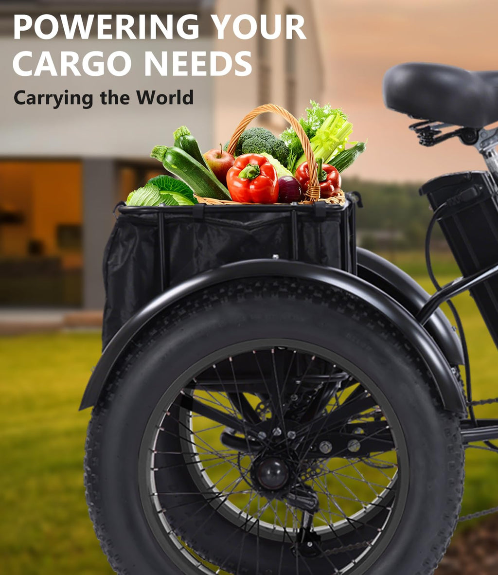 Kakigo Electric Tricycle For Adults, Peak 750W, Electric Trike, 20 X4.0 Fat Tire 3 Wheel Electric Trike, Max 20Mph,With Large Ba