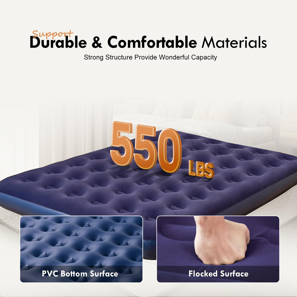 Raptavis Queen Size Air Mattress Inflatable Bed, Blow Up Mattress Camping Sleeping Pad
