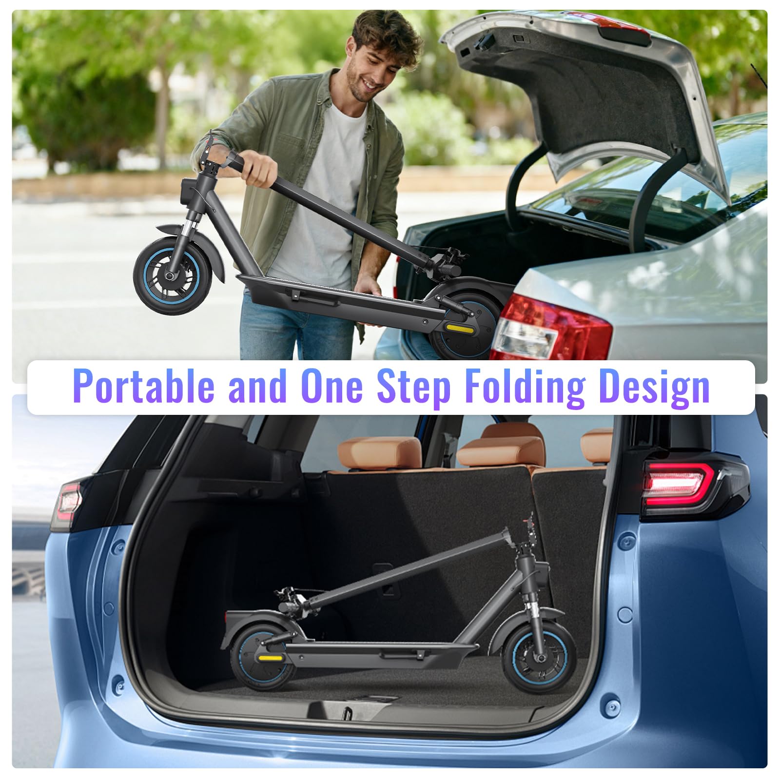 Electric Scooter,28 Mile Range Double Shock Absorption System,10   Solid Tires,Up to 25MPH,500W Powerful Motor,540W/H Foldable E