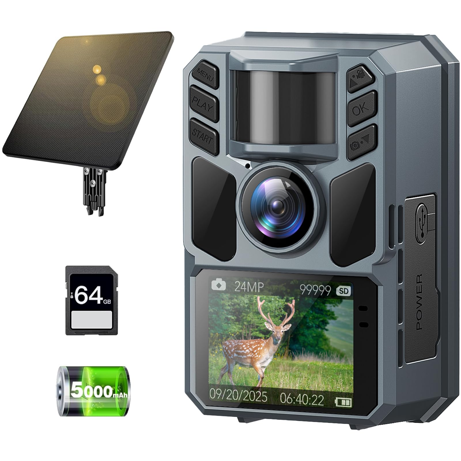 Fkpcam Trail Camera 4K 64Mp With 5000Mah Rechargeable Battery 64Gb Micro Memory Card Ip67 Waterproof, Night Vision, Motion Activ