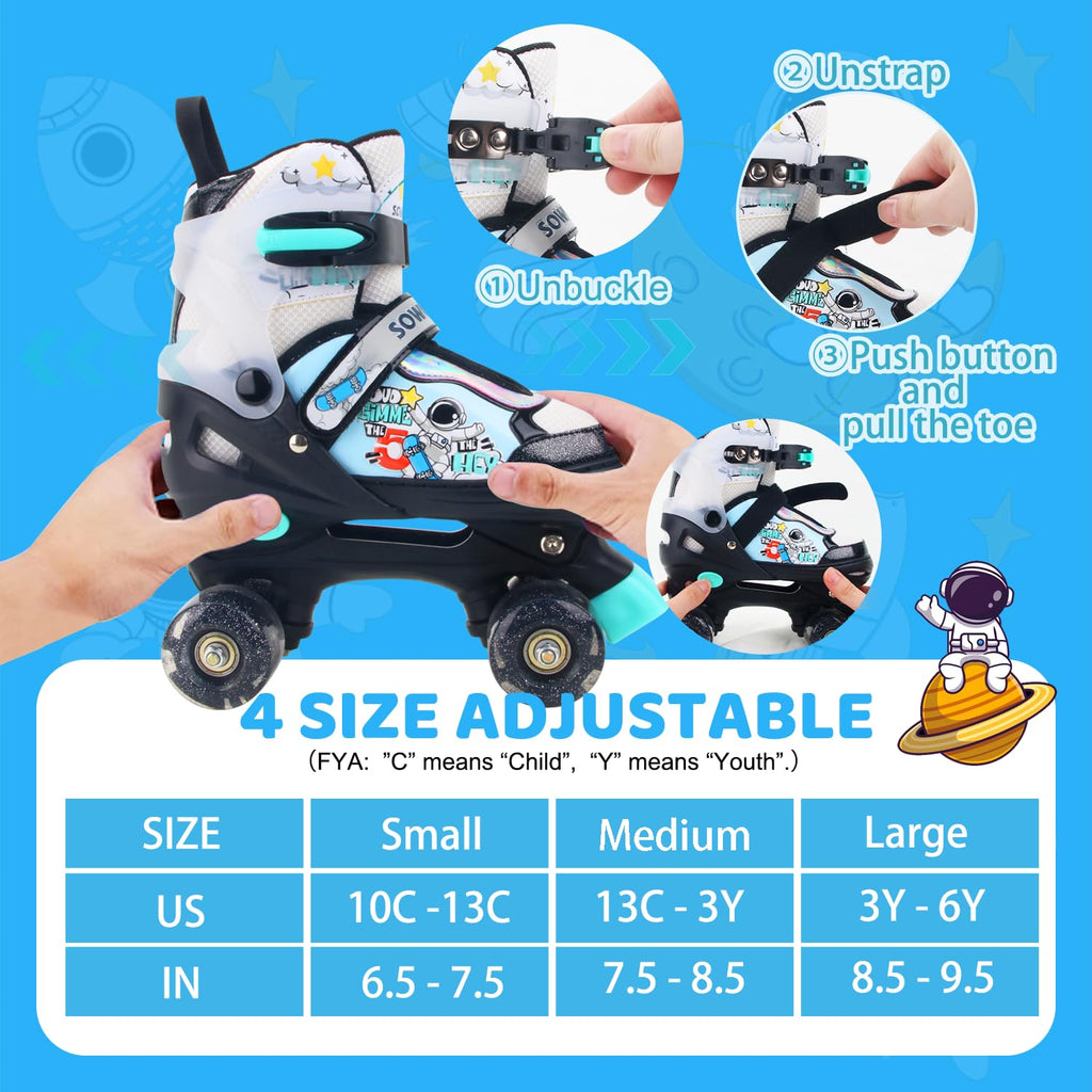 Sowume Adjustable Roller Skates For Boys And Kids, All 8 Wheels Of Boy'S Skates Shine, Safe And Fun Illuminating For Kids