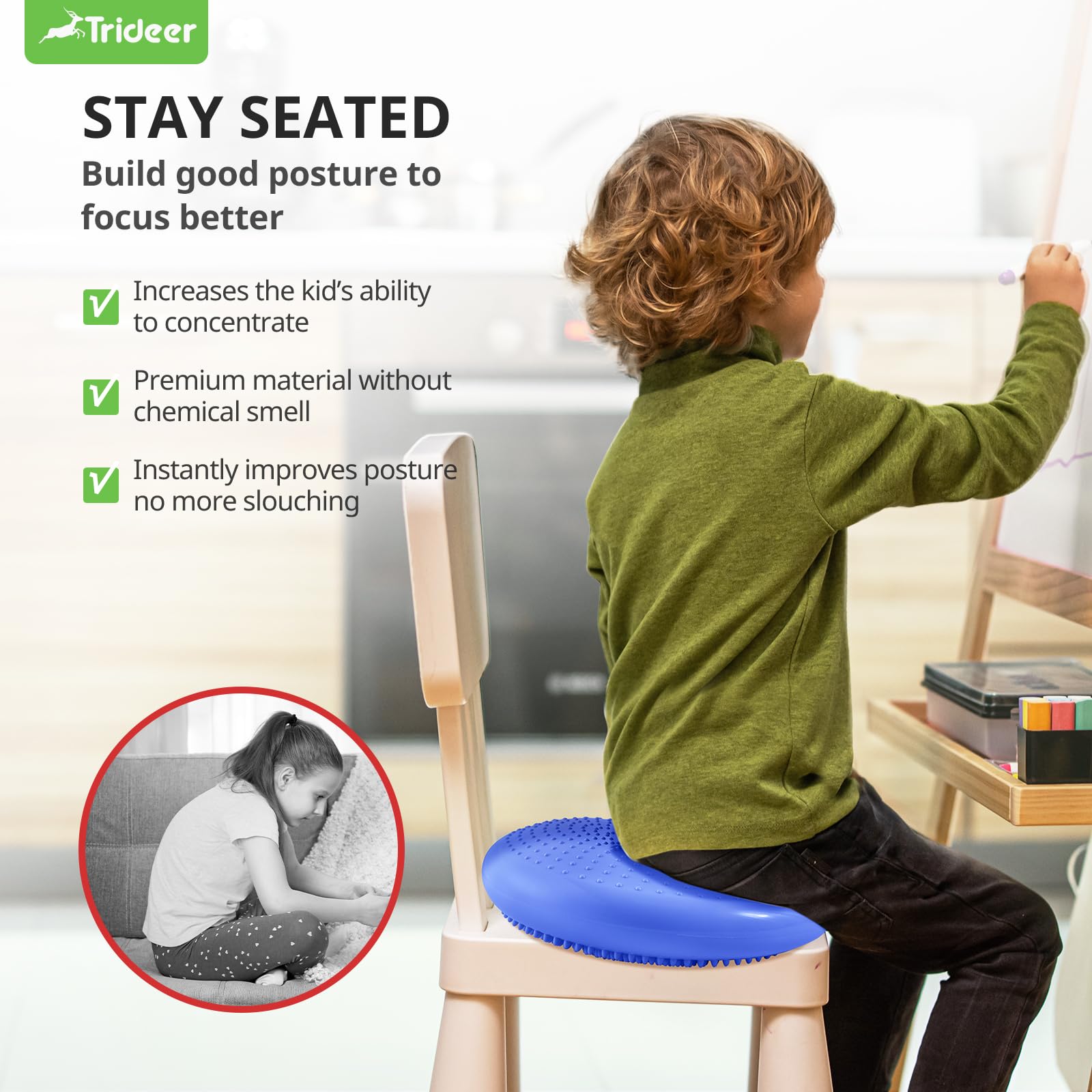 Trideer Inflated Wobble Cushion - Wiggle Seat For Sensory Kids(Multiple Colors), Balance Disc (Extra Thick), Flexible Seating Fo