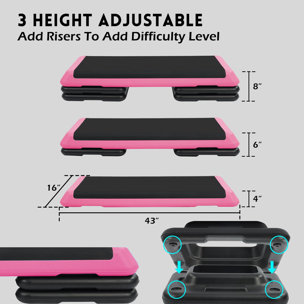 Fitvids Step Aerobic Stepper With 4 Stackable Risers, 43'' Aerobic Platform Adjustable Height 4''-6''-8'', Fitness Training Work
