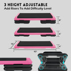 Fitvids Step Aerobic Stepper With 4 Stackable Risers, 43'' Aerobic Platform Adjustable Height 4''-6''-8'', Fitness Training Work