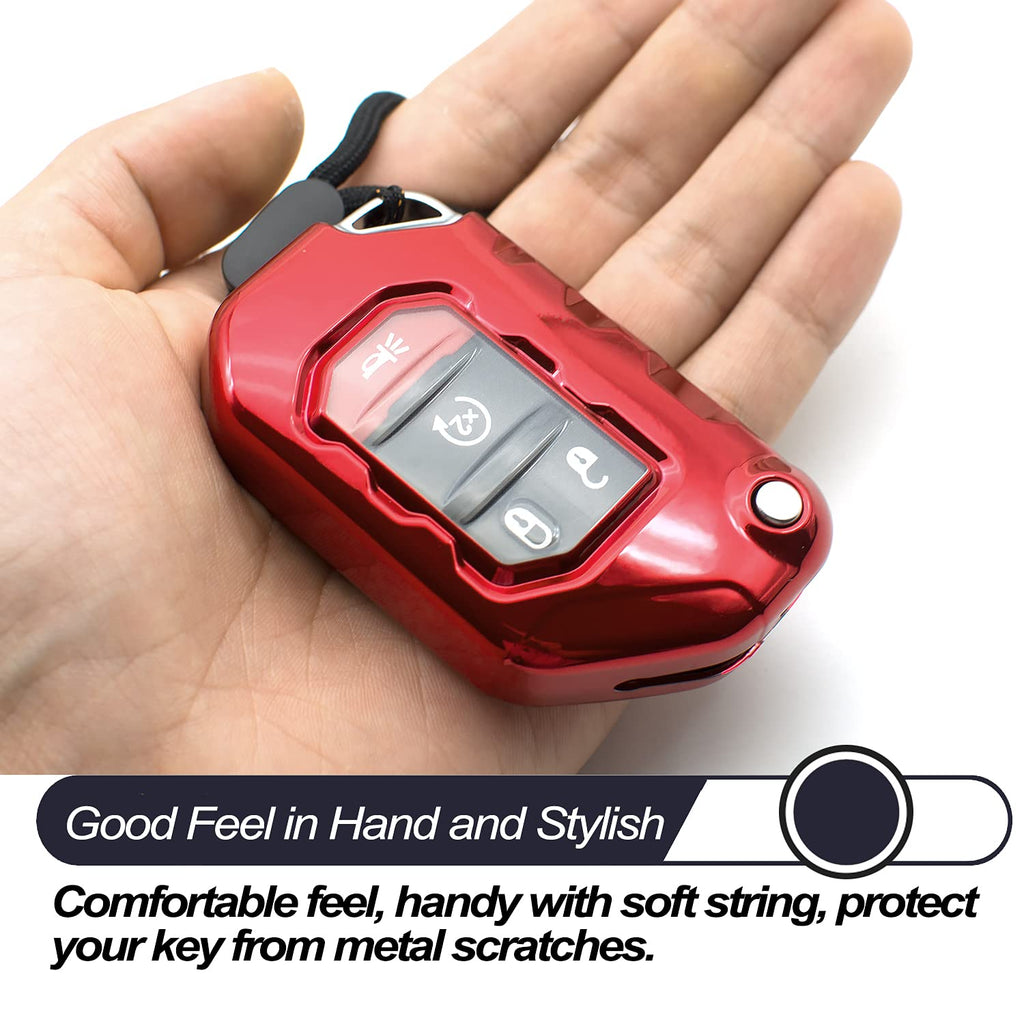 Mechcos Compatible With 2020 2021 Jeep Wrangler Jl Jlu Rubicon Jeep Gladiator Jt Sahara Jlu Oht1130261 Red Tpu Flip Key Fob Cove