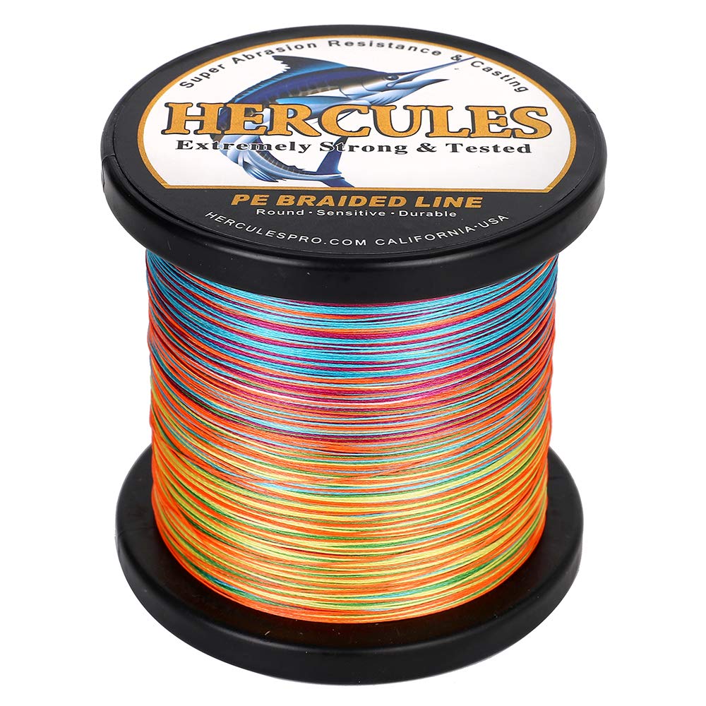 Hercules Braided Fishing Line 1500M 1640Yds 10Lbs-200Lbs Pe Superline 8 Strands (Multicolor 40Lb/18.1Kg 0.32Mm)