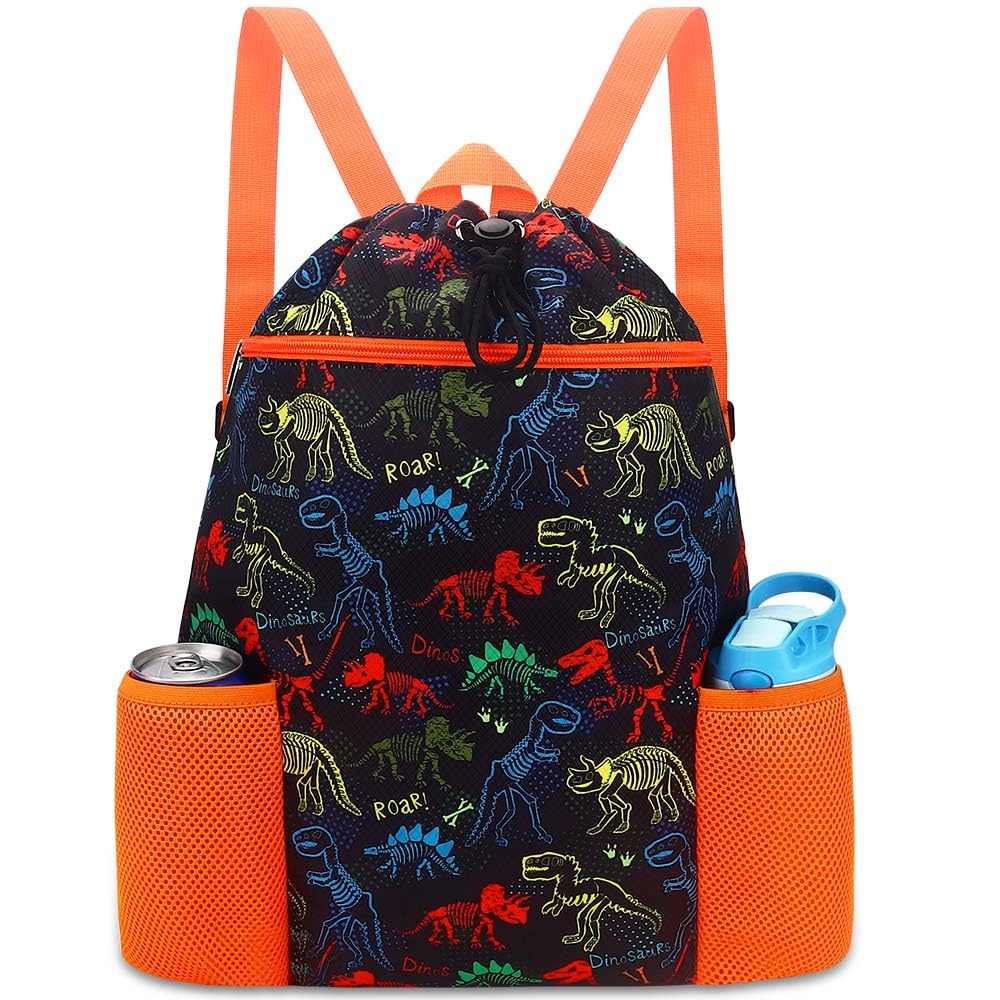 RHCPFOVR Dinosaur Drawstring Backpack for Kids - Drawstring Bags for Girls Swim Bag for Beach Swimming Pool Lightweight Draw Str