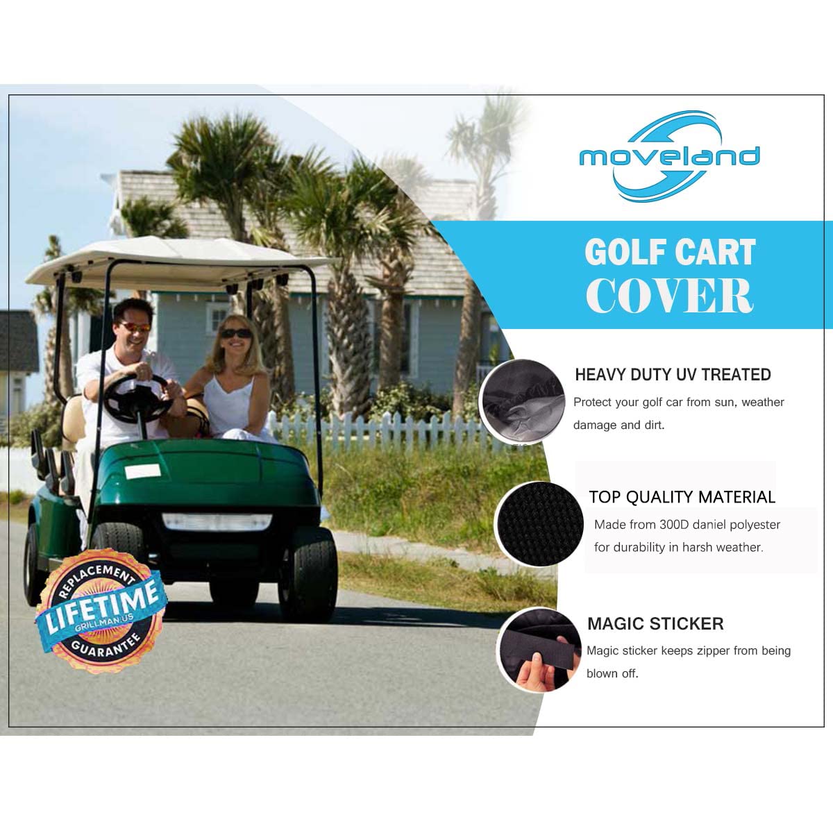 Moveland 6 Passenger Golf Cart Storage Cover Compatible With E Z Go, Club Car, Yamaha - Dustproof & Durable