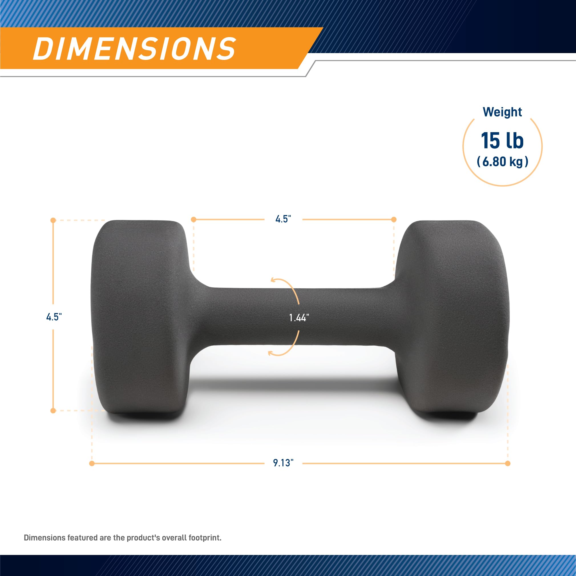 Marcy Neoprene Dumbbell, Single Piece, 15-Lb, Steel Grey