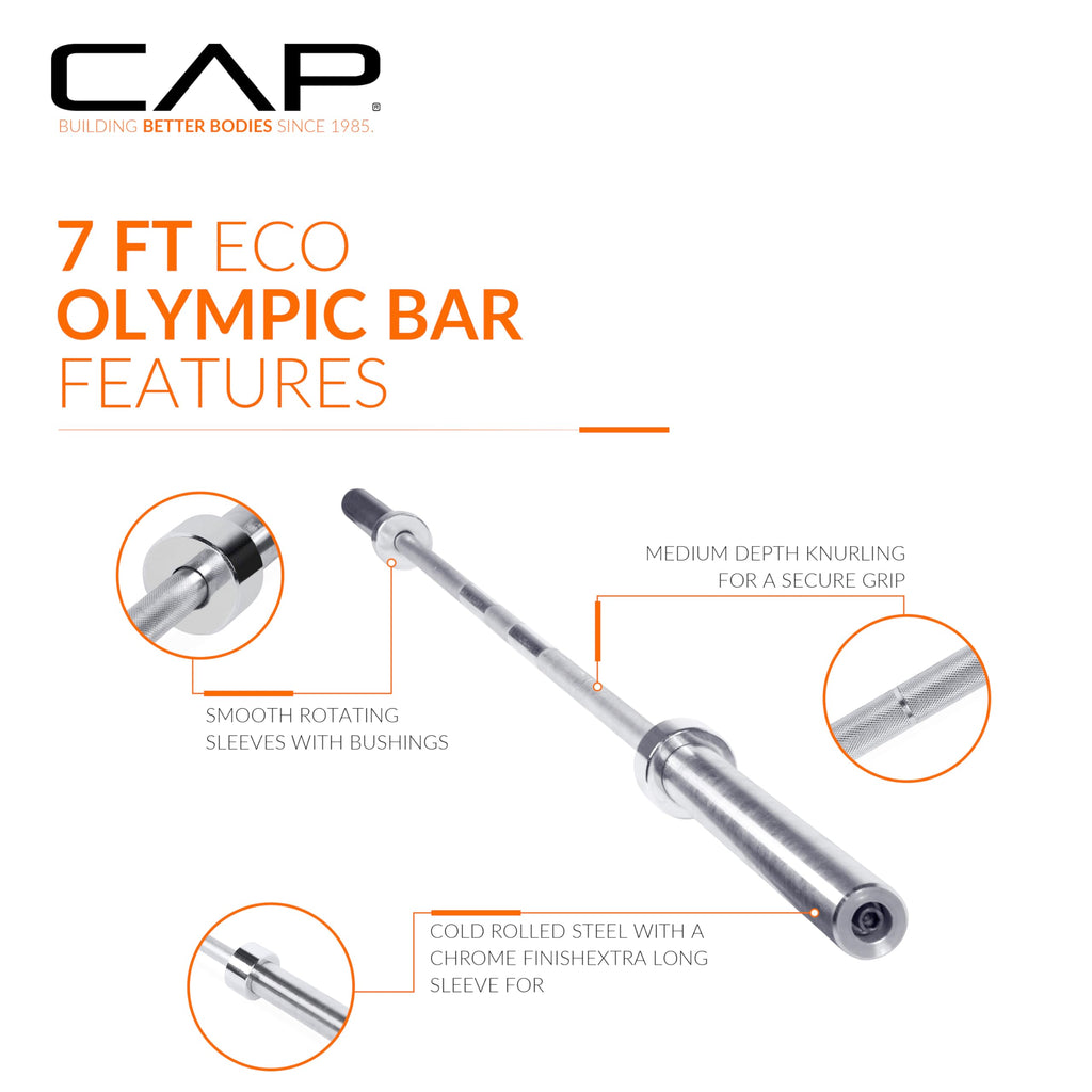 Cap Barbell Classic 7-Foot Olympic Bar, Chrome - New Version (Obis-85)