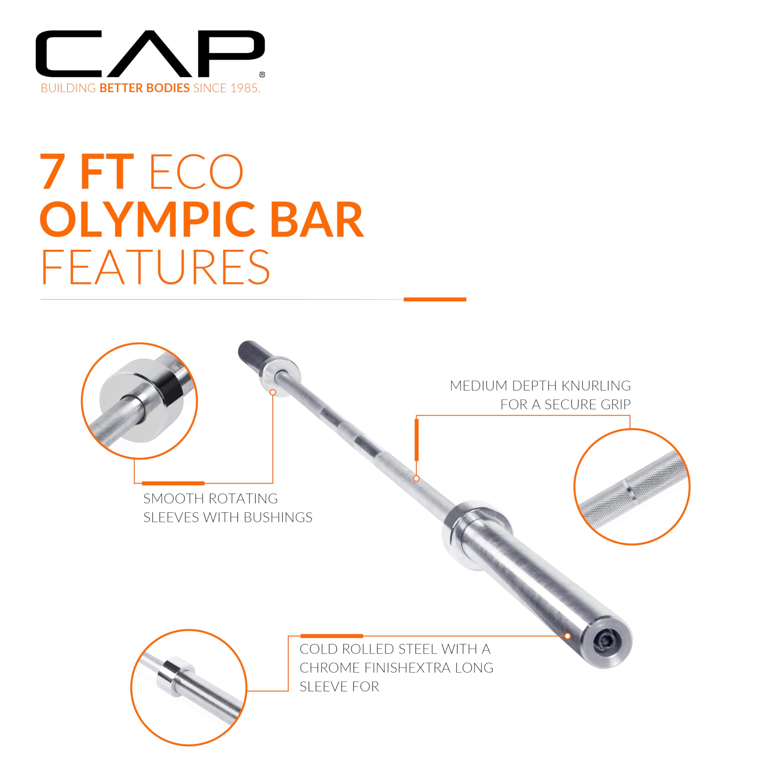 Cap Barbell Classic 7-Foot Olympic Bar, Chrome - New Version (Obis-85)
