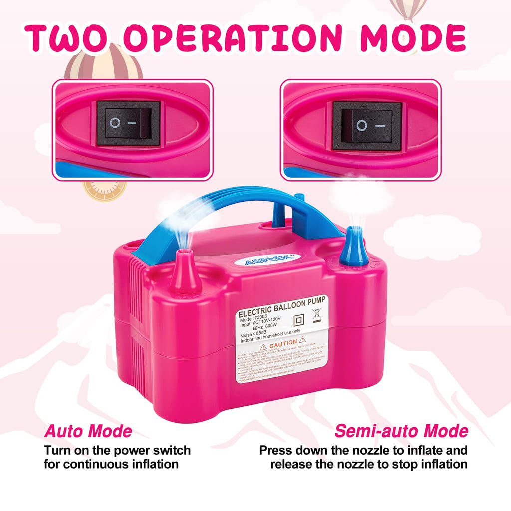 Agptek Electric Air Balloon Pump, 110V 600W Rose Red Portable Dual Nozzle Inflator/Blower For Party Decoration