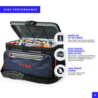Titan Deep Freeze Cooler - 48 Can Zipperless Hardbody Cooler - Deep Freeze Insulation, HardBody Liner, and SmartShelf - Navy Blu