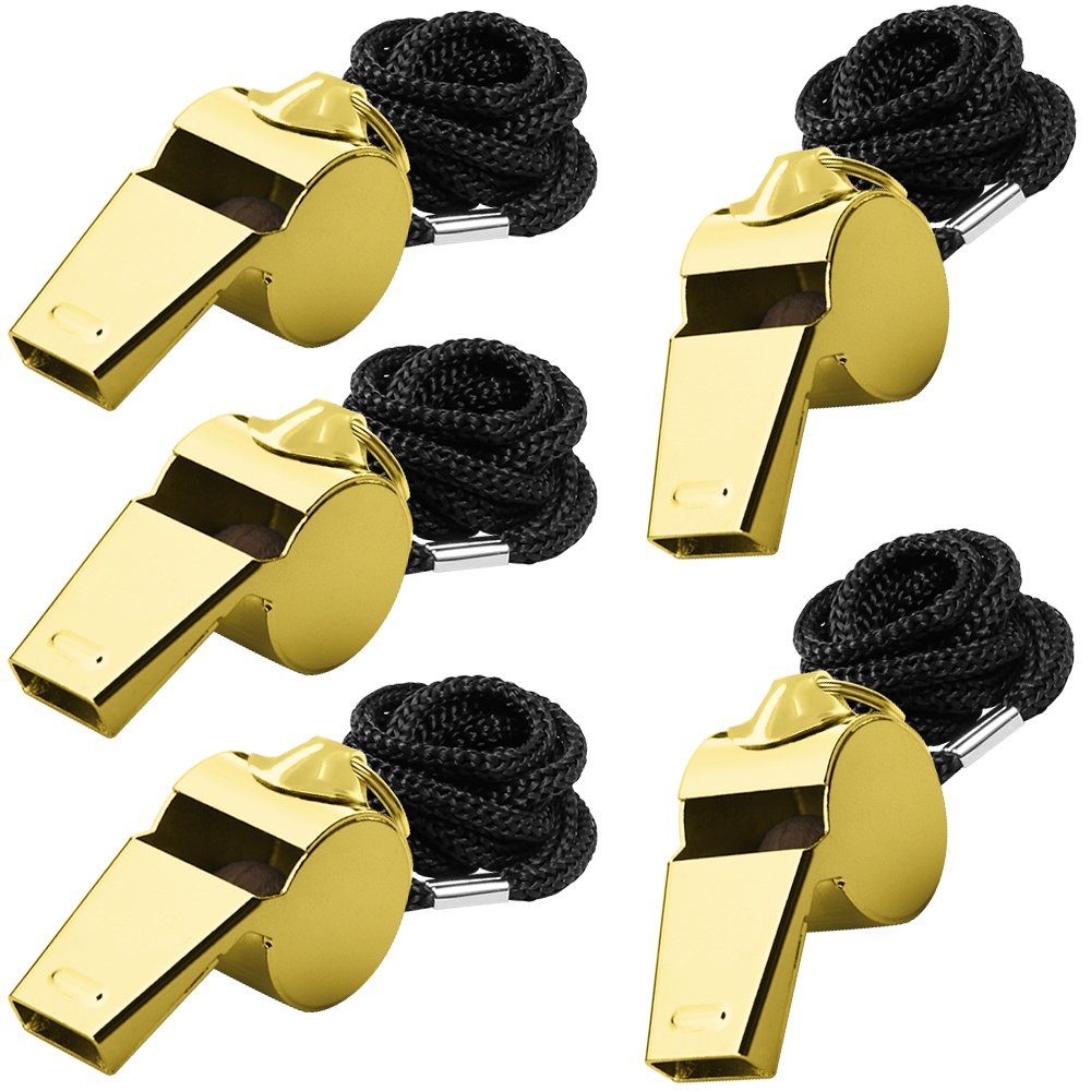 5 Packs Stainless Steel Whistle, Finegood Loud Metal Whistle With Lanyard For Referees Coaches Lifeguards Survival Emergency Foo