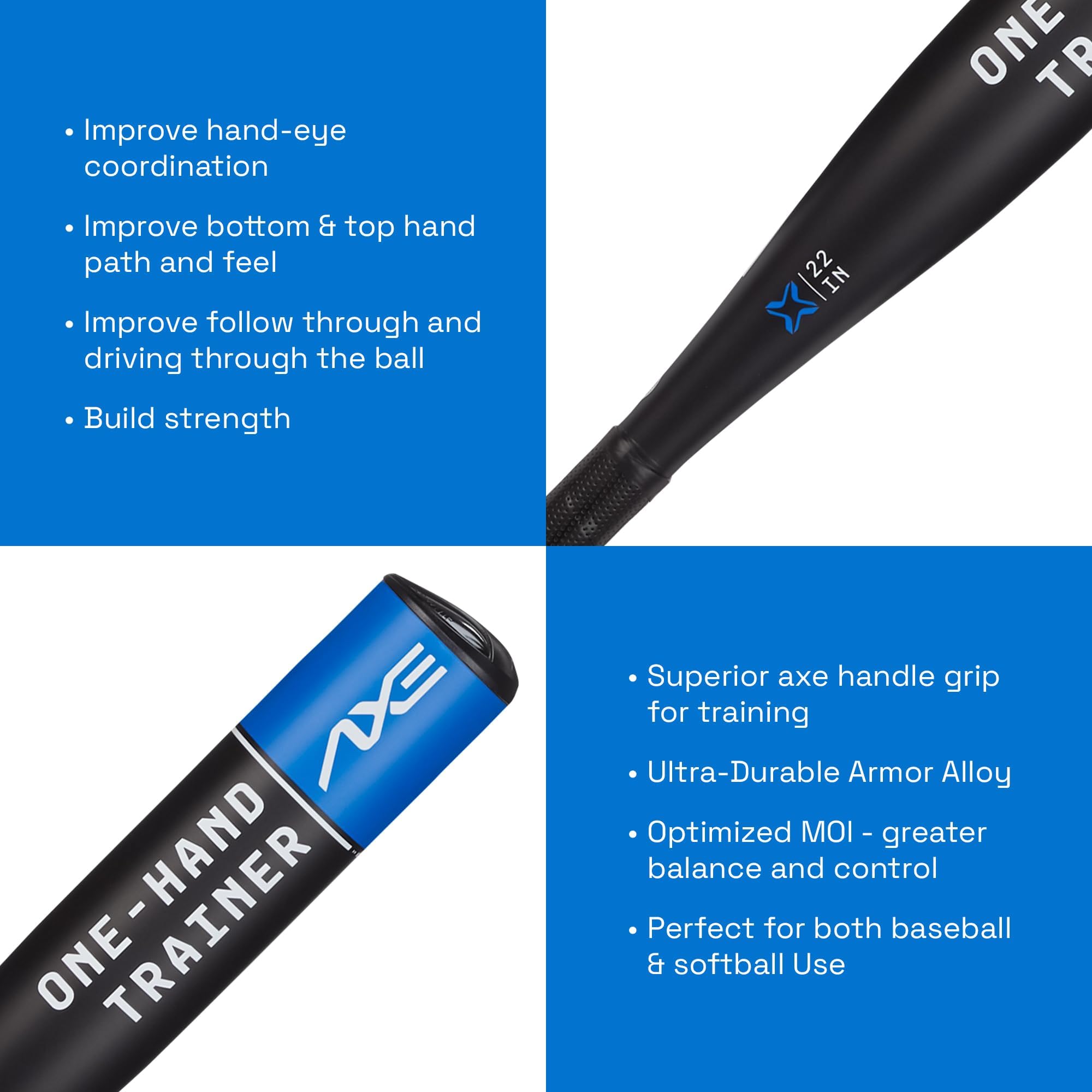 Axe Bat One-Hand Training Bat | 22 Inch Baseball Bat | Master Your Swing With Precision - Perfect For One-Handed Hitting Drills