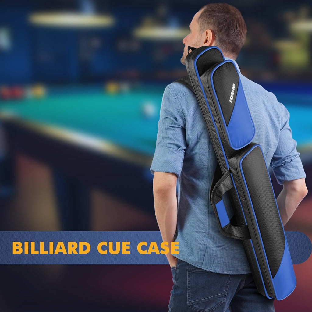 Pekrews Pool Cue Case - 2X2 Holds 2 Sticks With 2 Accessory Zipper Pockets, Sturdy Polyester Carry Bag With Shoulder Strap Handl