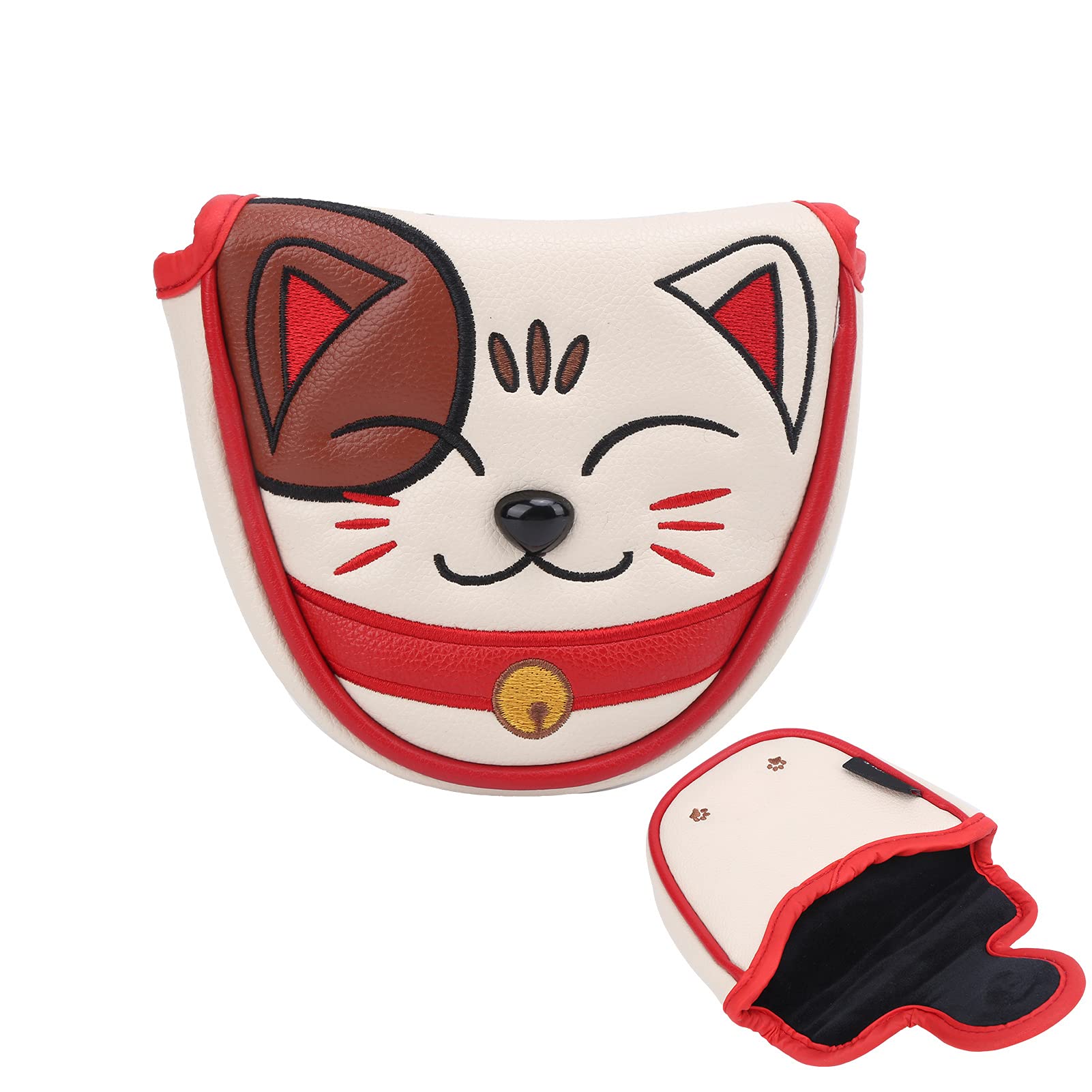 Keenso Golf Center Shaft Putter Cover, Lucky Cat Waterproof Golf Mallet Head Cover Club Center Putter Headcover Guard Protector
