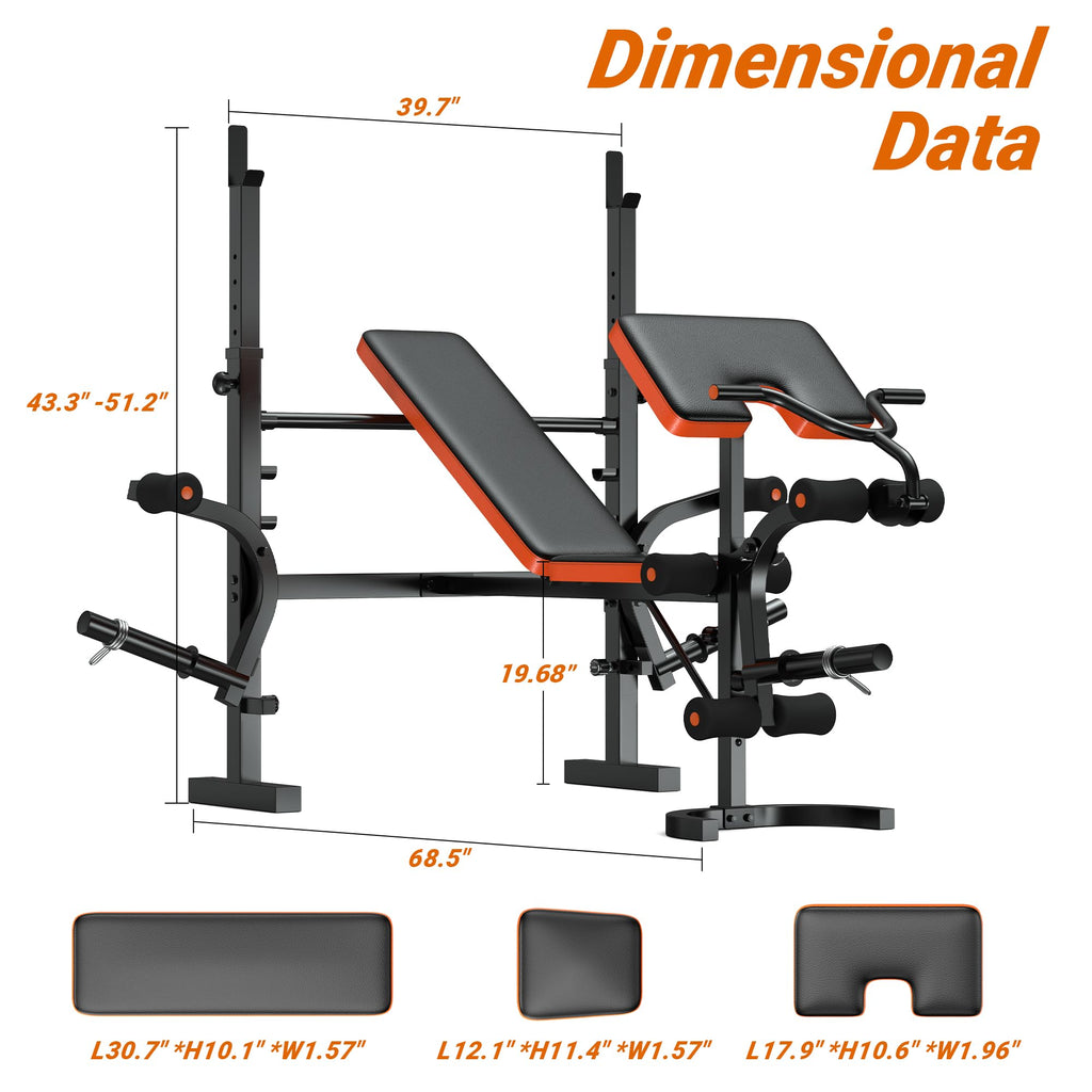 XDDIAS Weight Bench, 6 In 1 Bench Press Squat Rack Weight Bench With Leg Extension And Leg Curl, Weight Benches For Home Gym Wit