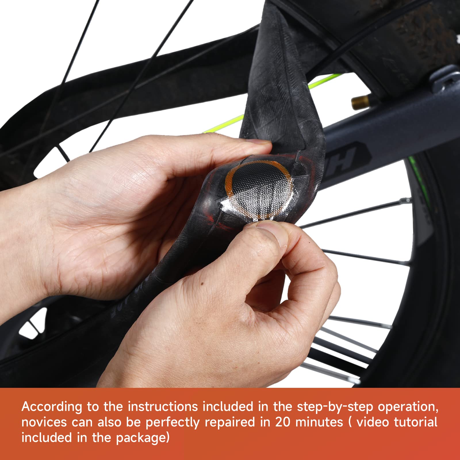 Bike Inner Tire Patch Repair Kit - With 11 Pcs Vulcanizing Patches, 6 Pcs Pre Glued Patchs, Portable Storage Box, Metal Rasp And