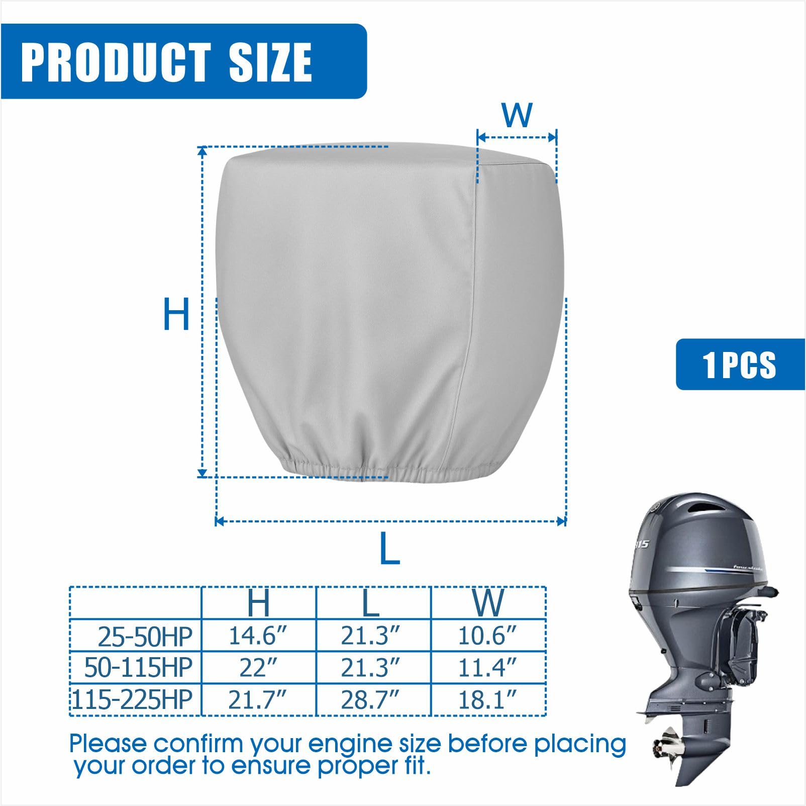 Fcouiid Canvas Outboard Motor Cover, 600D Heavy Duty Waterproof Trailerable Boat Engine Cover, Universal For Mercury, Yamaha, Su