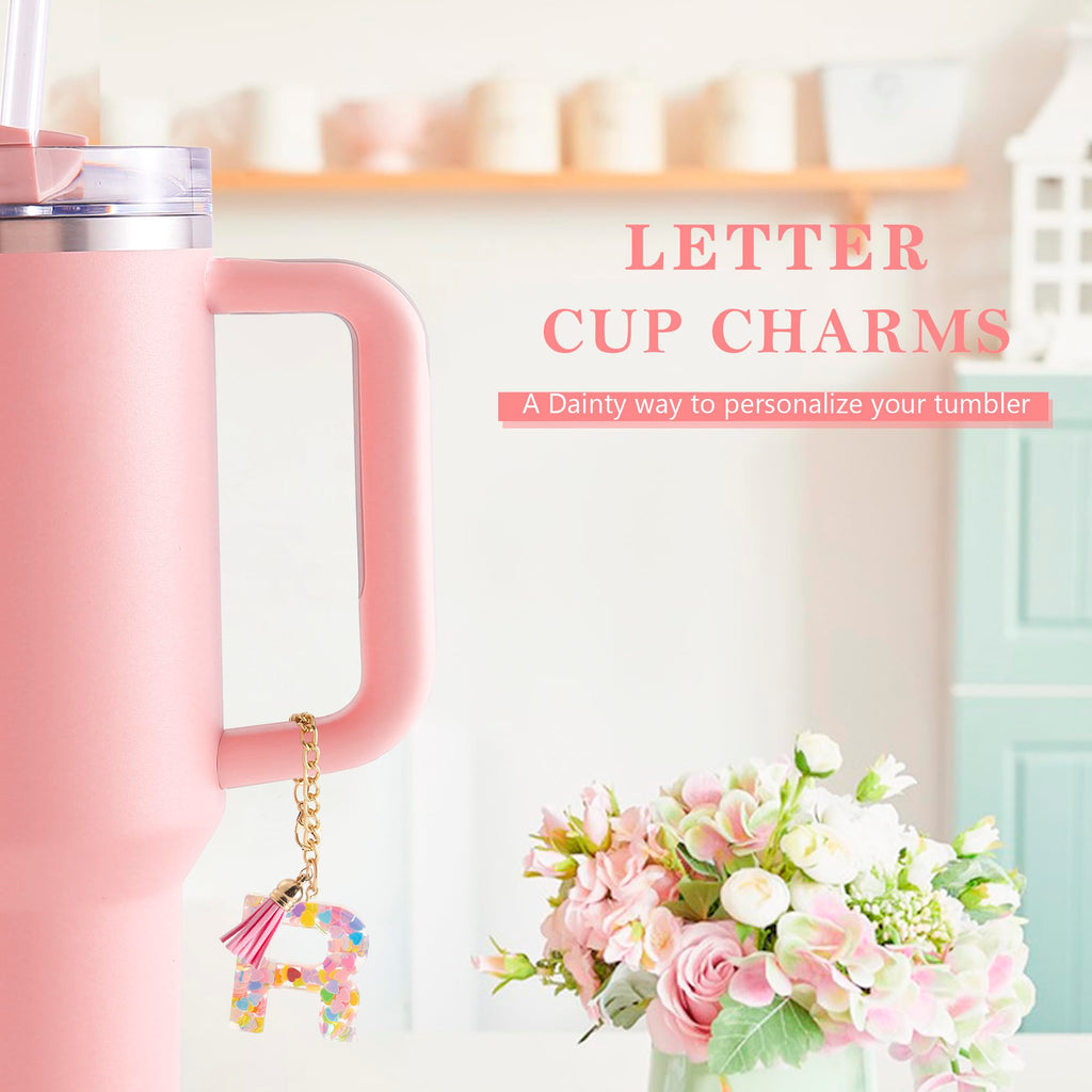 Letter Charm Accessories for Stanley Cup 1 PCS Cute Initial Keychain Handle Charm for Stanley Tumbler for Women Pink Letter R