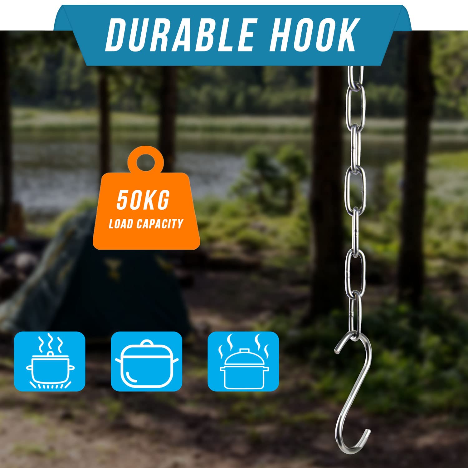 Burtok Camping Tripod For Cooking, Newest Survival Cooking Gear, Stainless Steel Cooking Tripod For Campfire, Campfire Cooking A