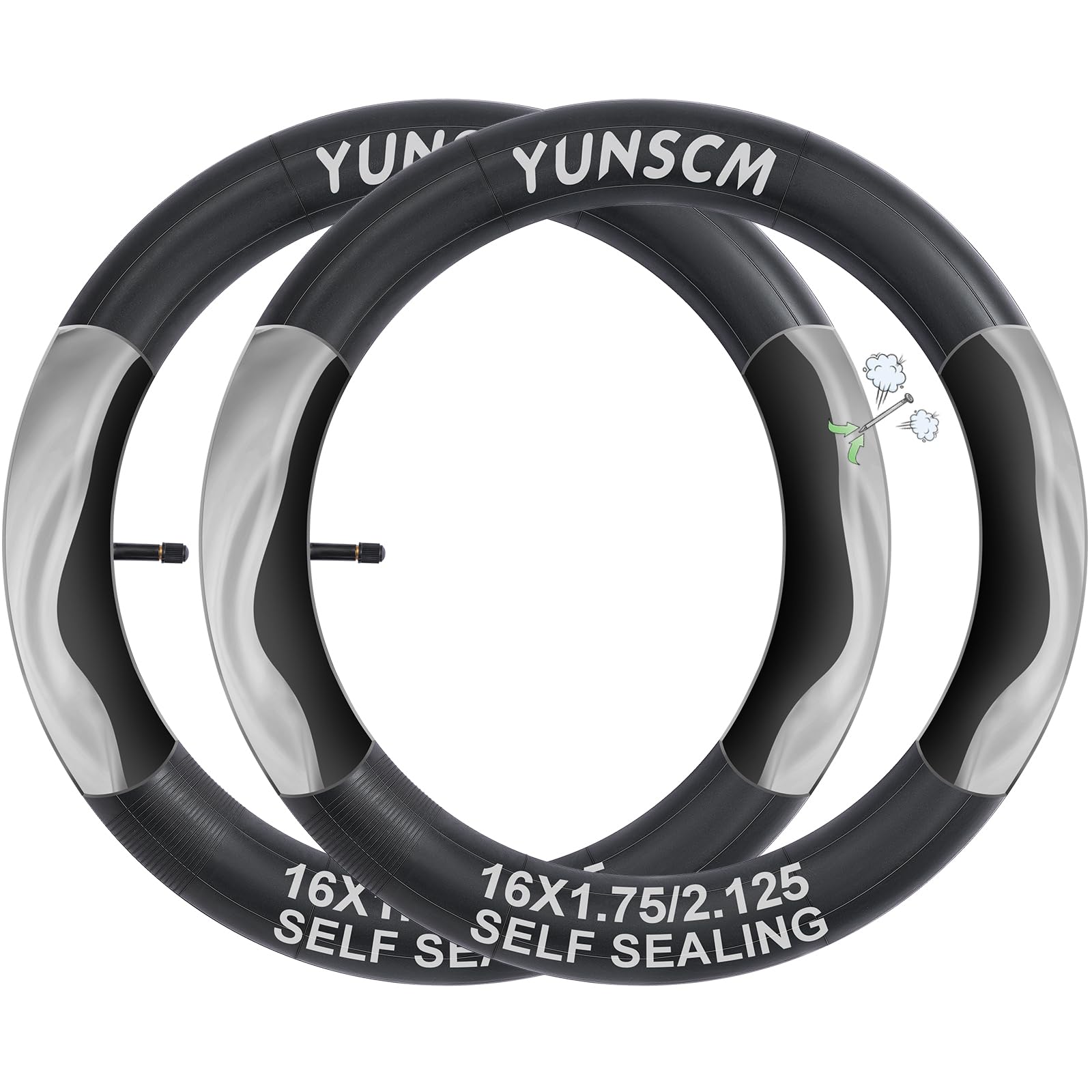 YUNSCM 16x1.75/2.125 Self Sealing Bike Tubes AV32MM Schrader Valve Super Automatic Repair,Puncture Resistant 16 Bicycle Tubes Co