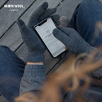 Meriwool Merino Wool Unisex Glove Liners For Use With Touch Screens In Charcoal Grey - Large
